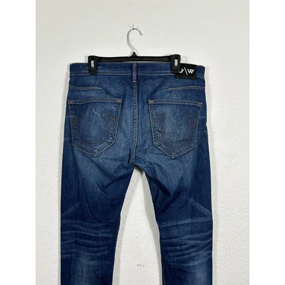 TRUE RELIGION WESTBROOK ROCCO Relaxed Skinny Leg Blue Jeans 34 X 32